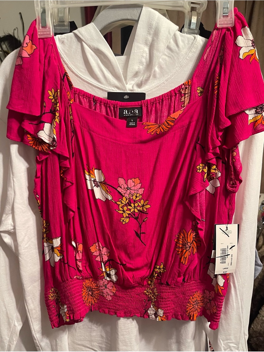 a.n.a Magenta Floral Off-Shoulder Ruffle Top